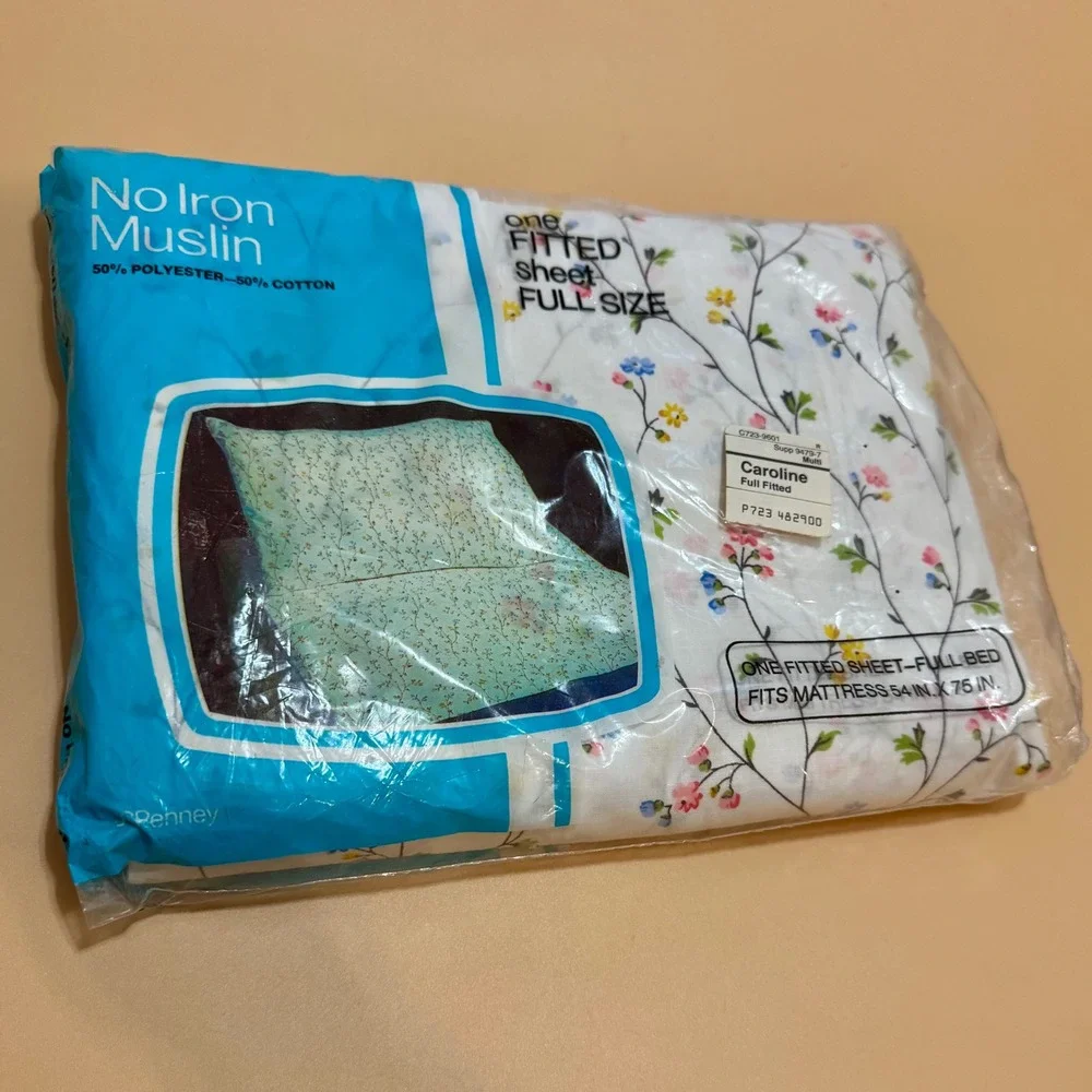 Vintage‎ JCPenny Caroline Full Fitted Sheet NOS Floral Cottagecore Bedding 1967